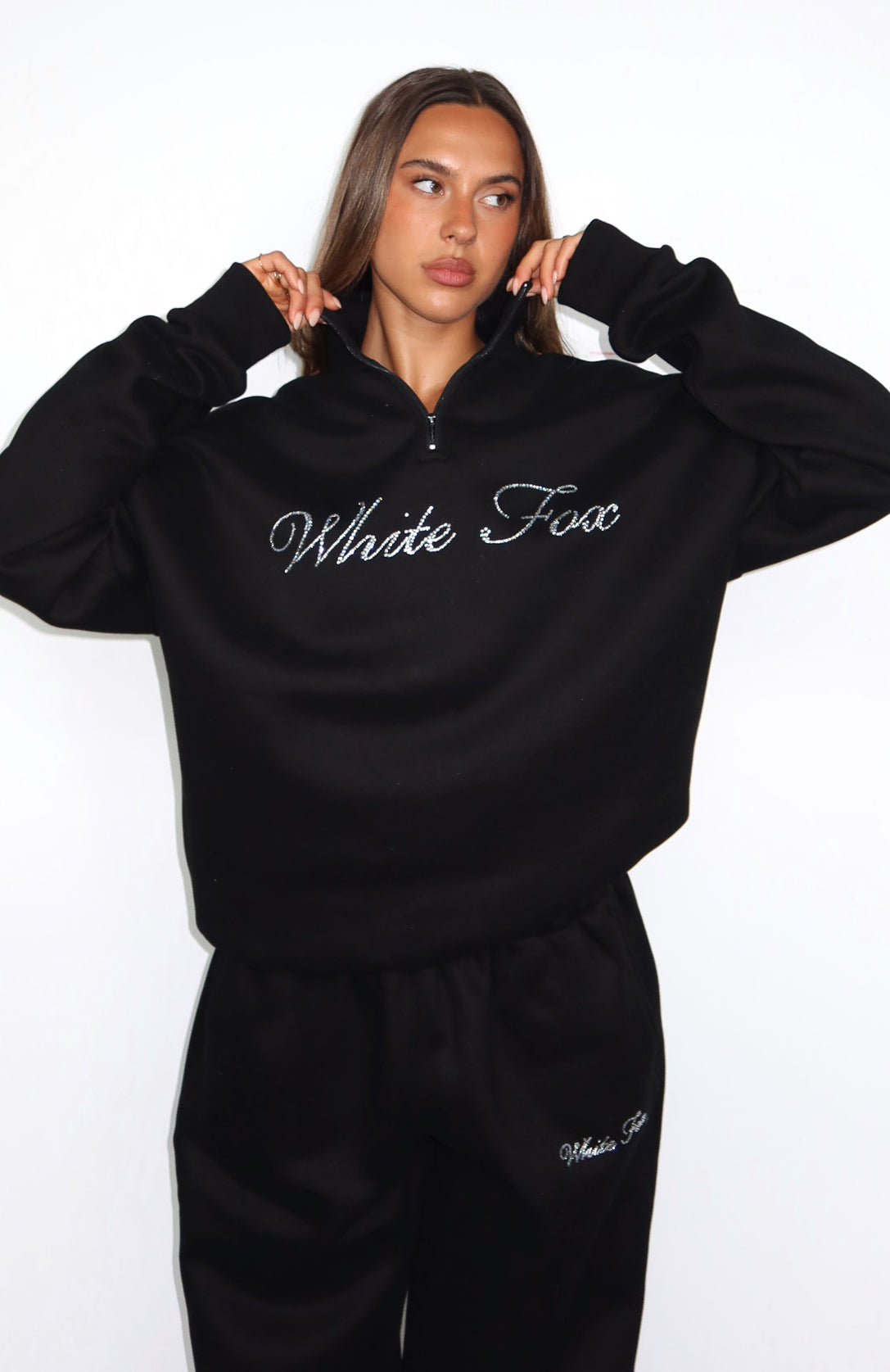 White Fox Make It Or Break It Quarter Zip Sweater Black