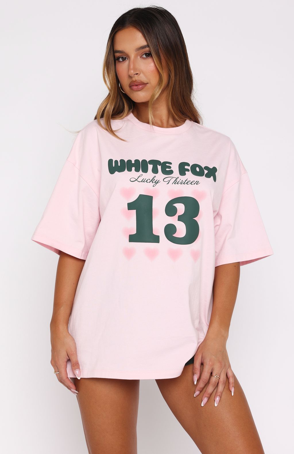 White Fox Lucky Thirteen Charise Oversized Tee Soft Pink