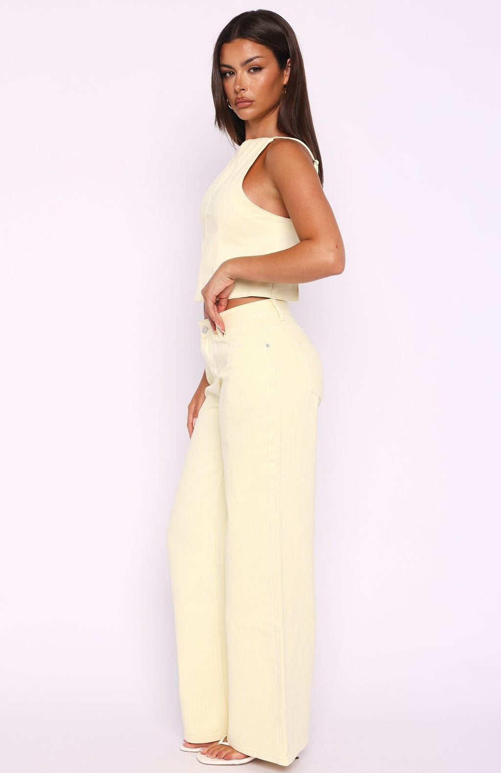 White Fox Kalaya Mid Rise Wide Leg Jeans Lemon Wash