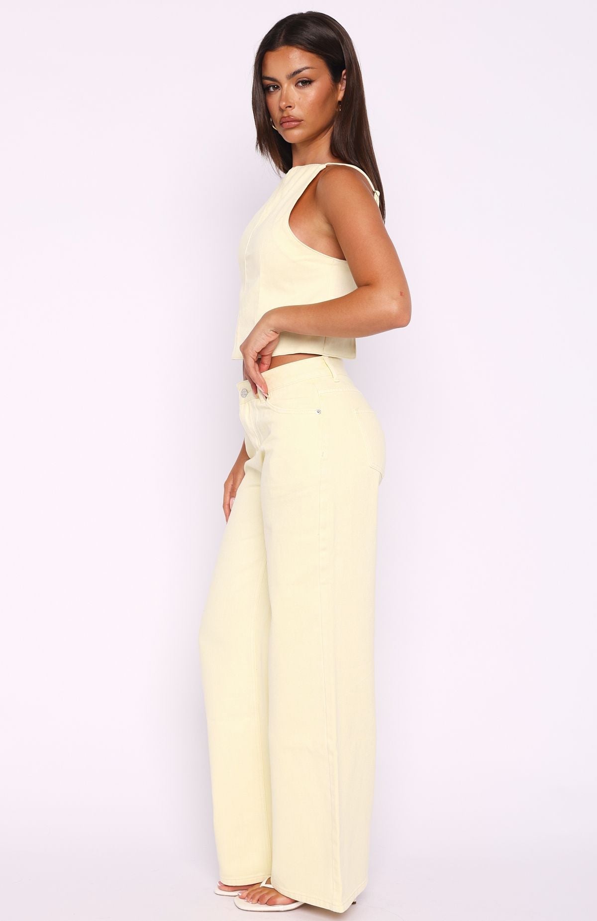 White Fox Kalaya Mid Rise Wide Leg Jeans Lemon Wash
