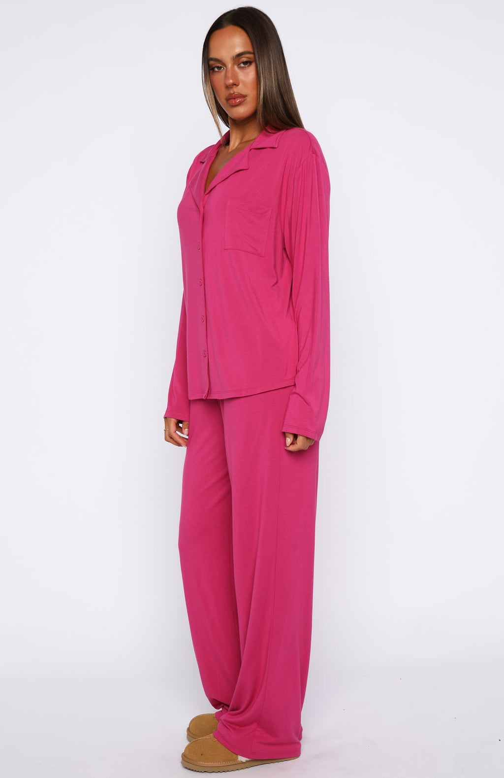 White Fox Pillow Talk Long Sleeve Pyjama Set Berry