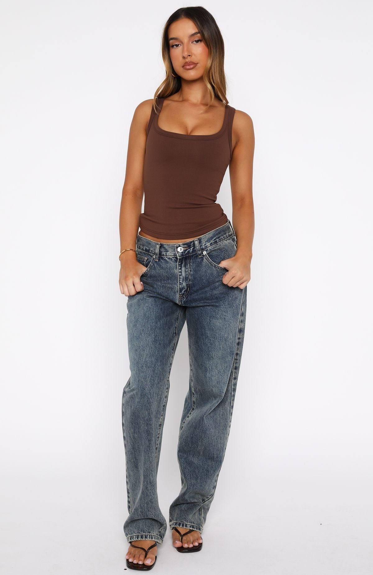 White Fox Chill Vibes Tank Top Chocolate