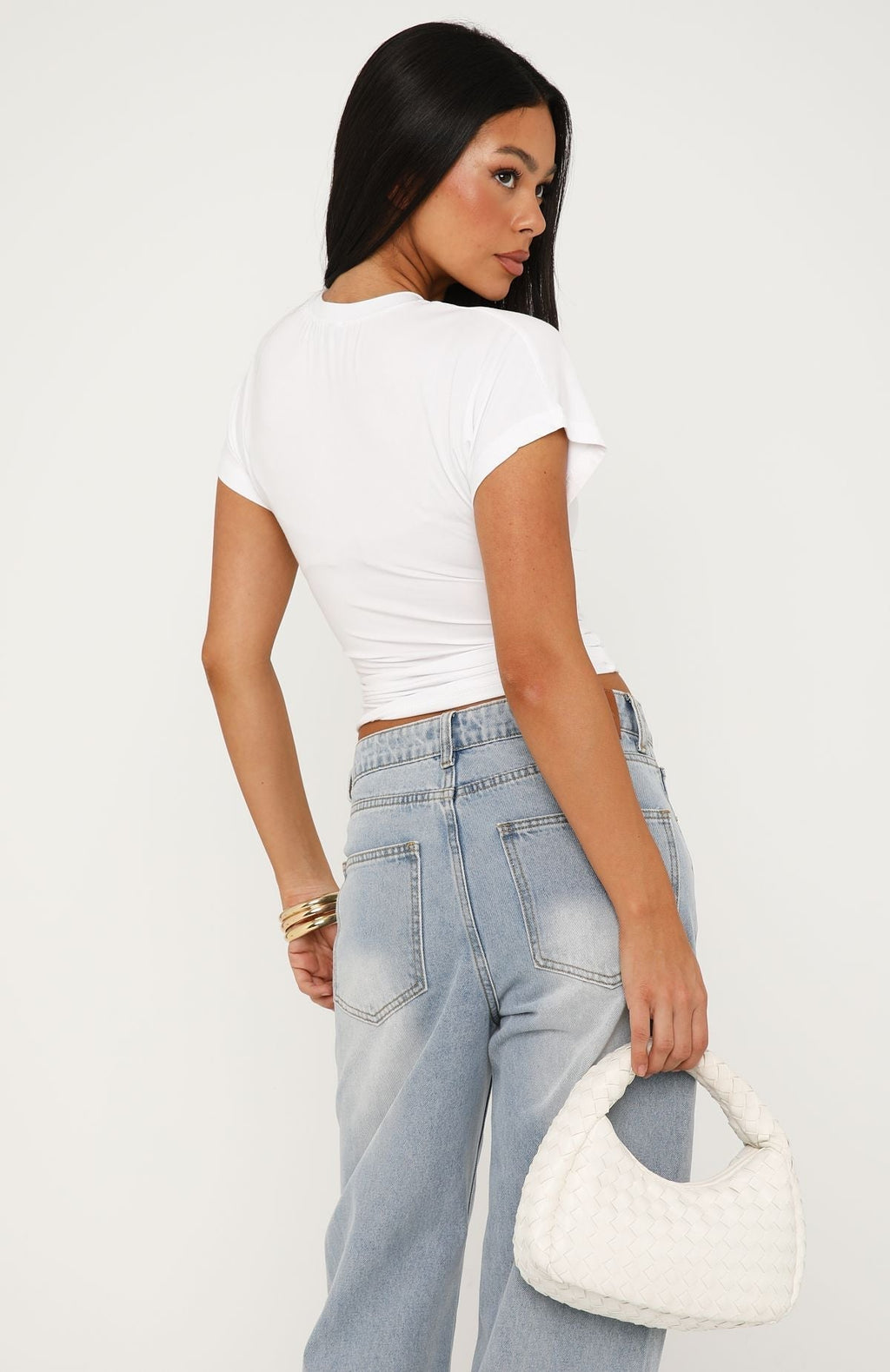 White Fox Never The Right Time Cinched Waist Short Sleeve Top White
