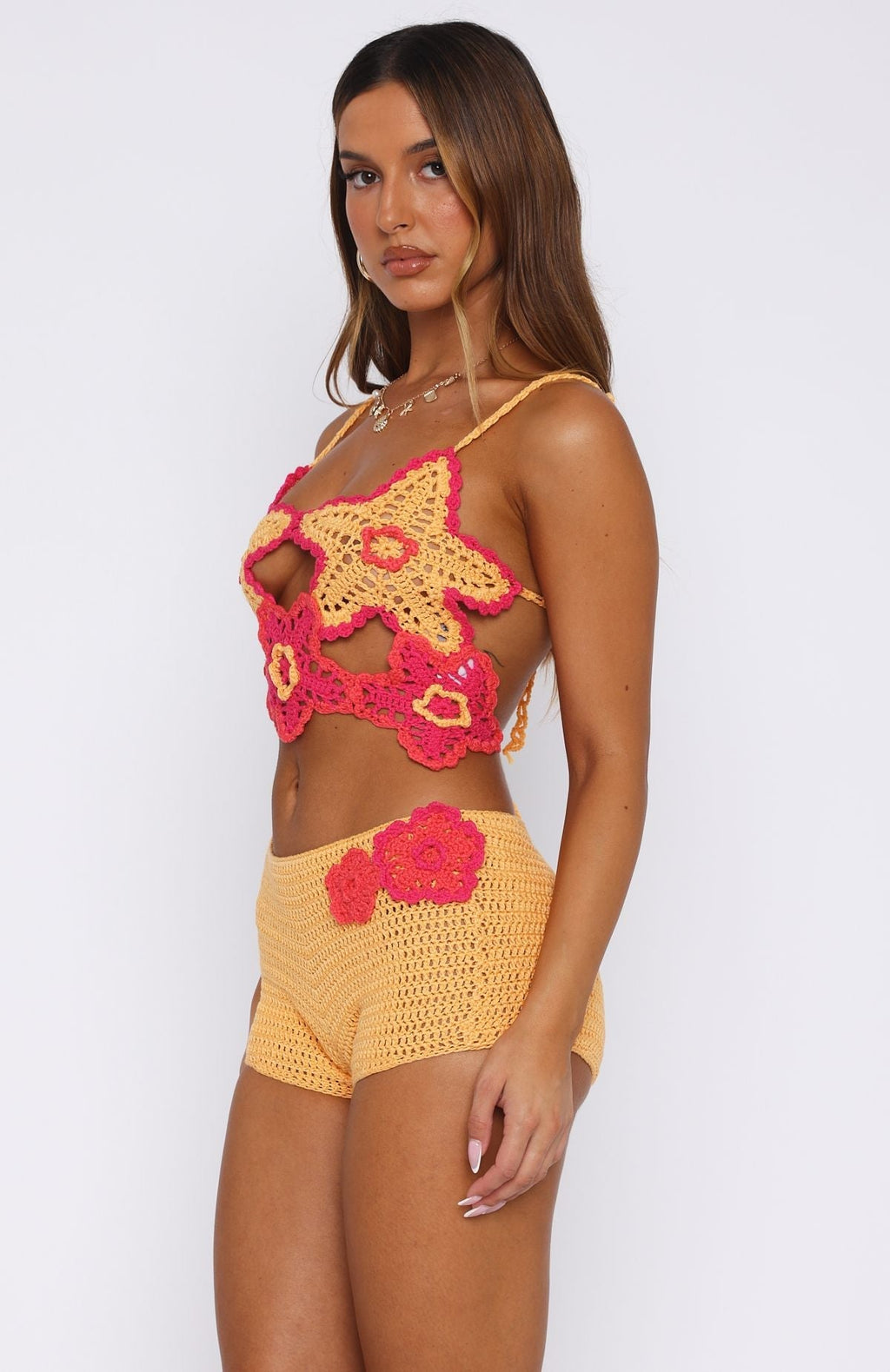 White Fox So Fresh Crochet Top Pastel Orange/Pink
