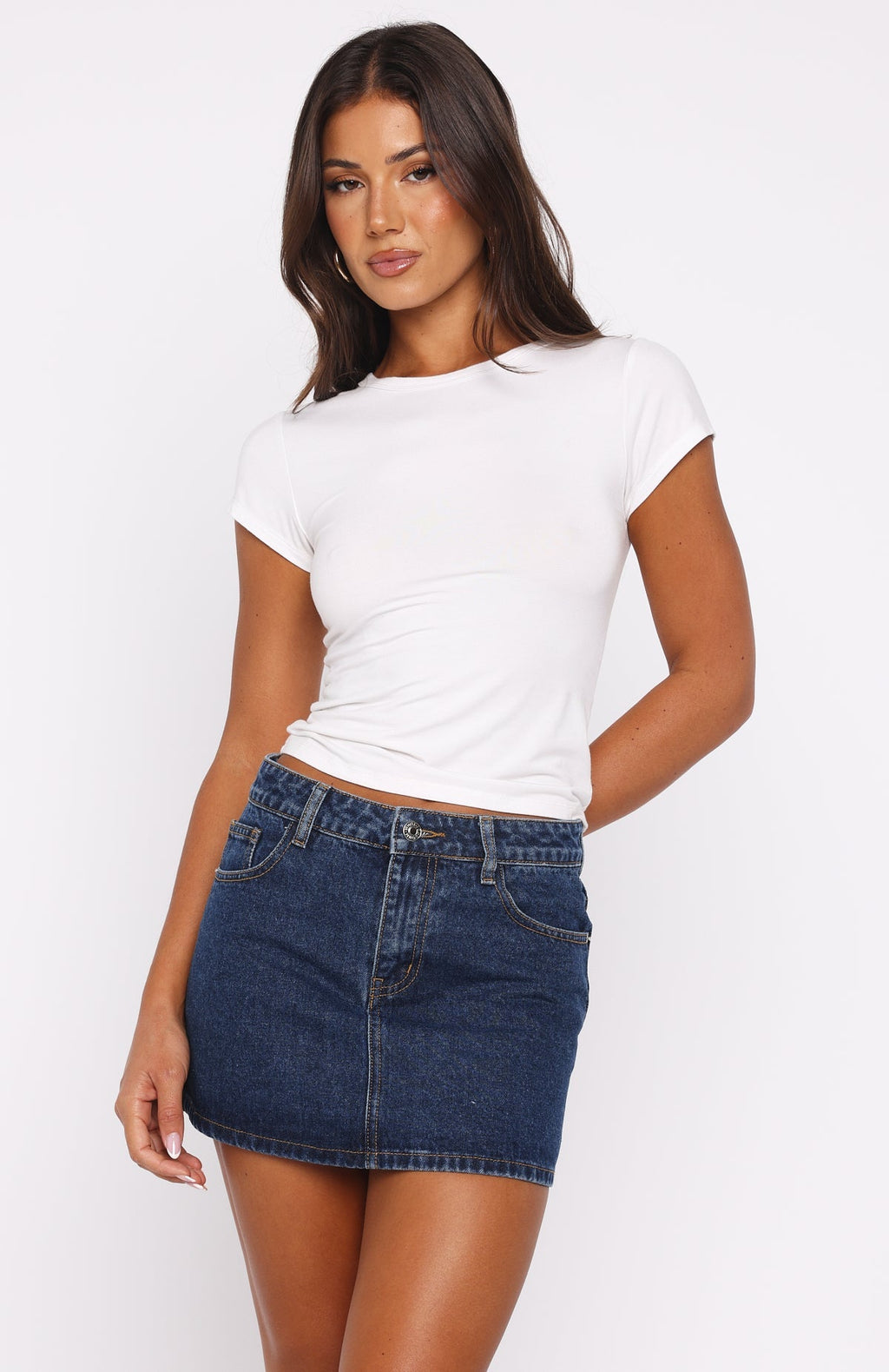 White Fox Won't Stop Searching Denim Mini Skirt Dark Blue