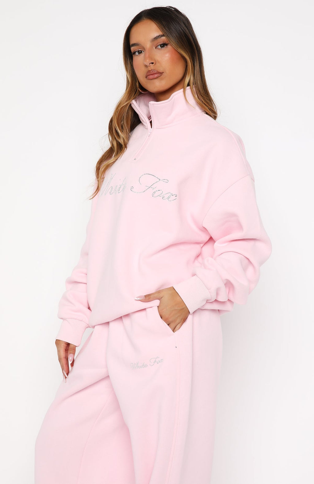 White Fox Make It Or Break It Quarter Zip Sweater Pink