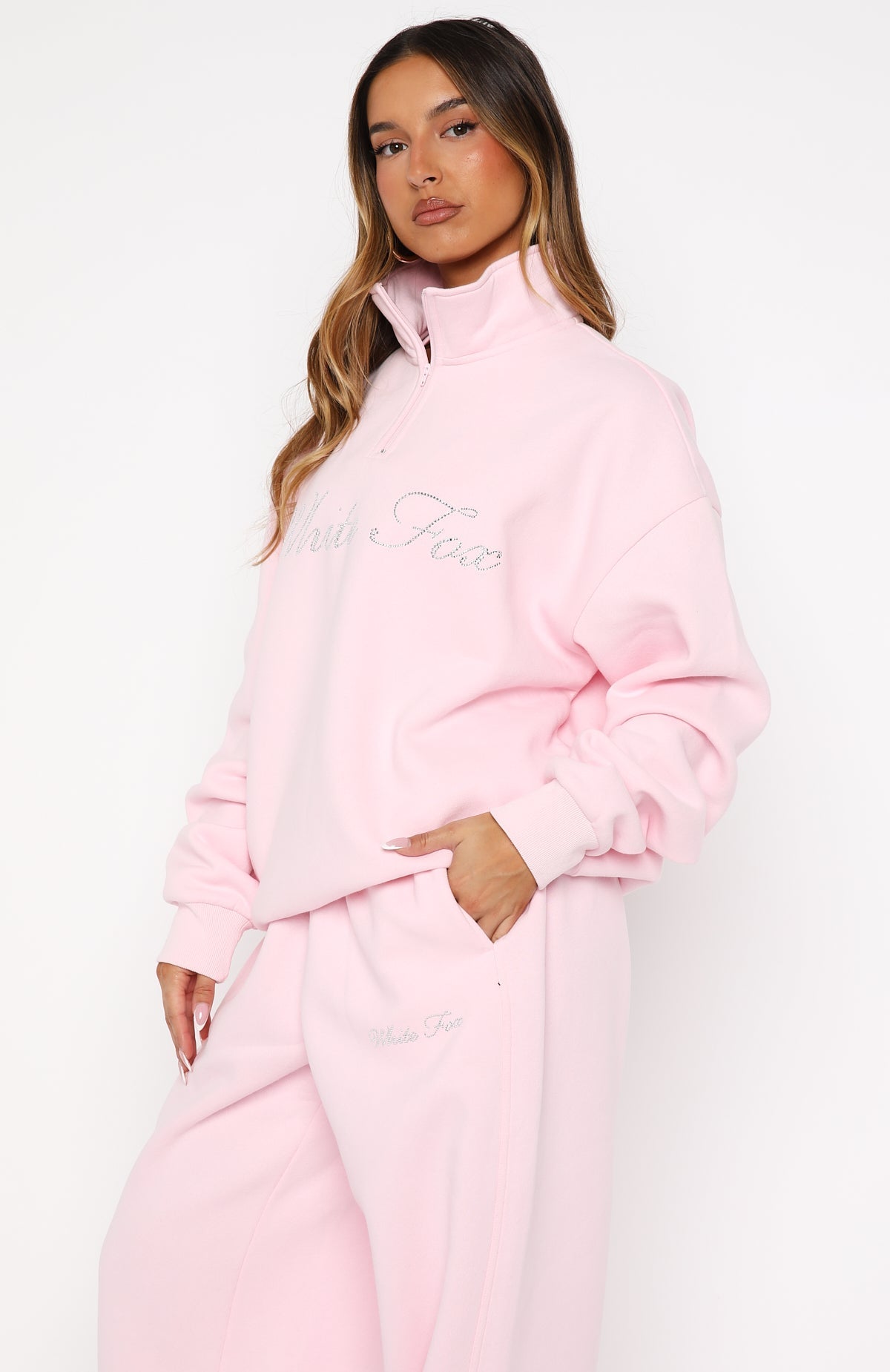 White Fox Make It Or Break It Quarter Zip Sweater Pink