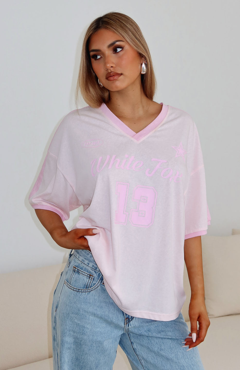 White Fox Life Goals Oversized Sports Tee Pink