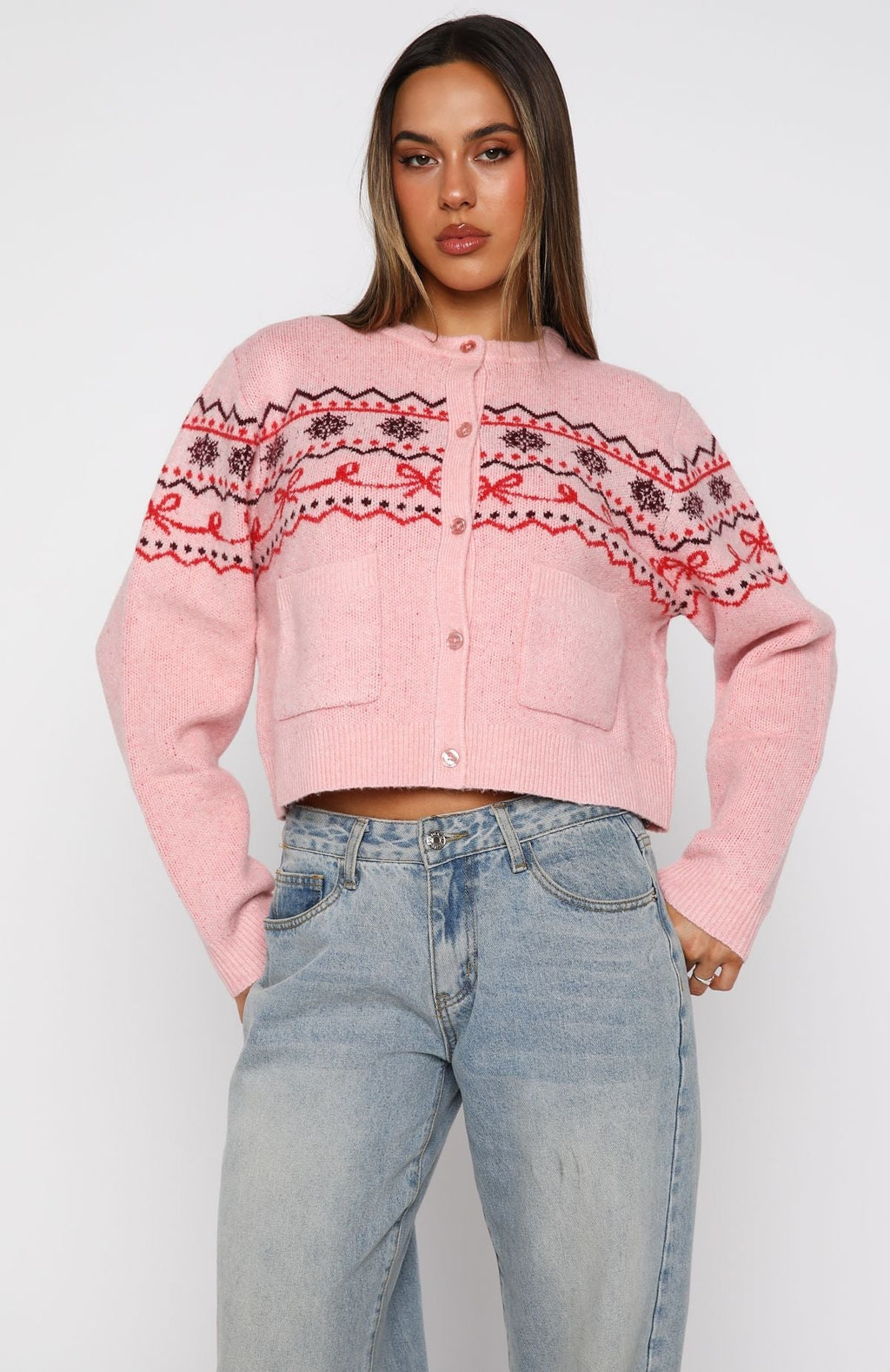 White Fox Snowflake Cuddles Knit Cardigan Blossom