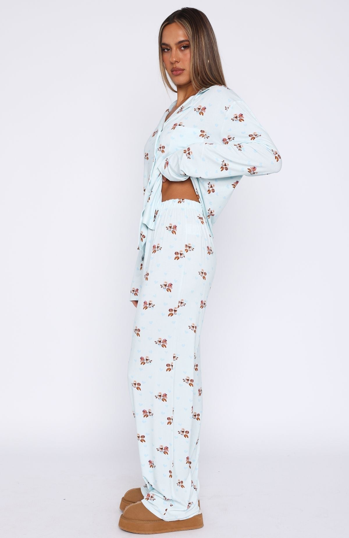 White Fox Pillow Talk Printed Long Sleeve Pyjama Set Blueberry Breakfast
