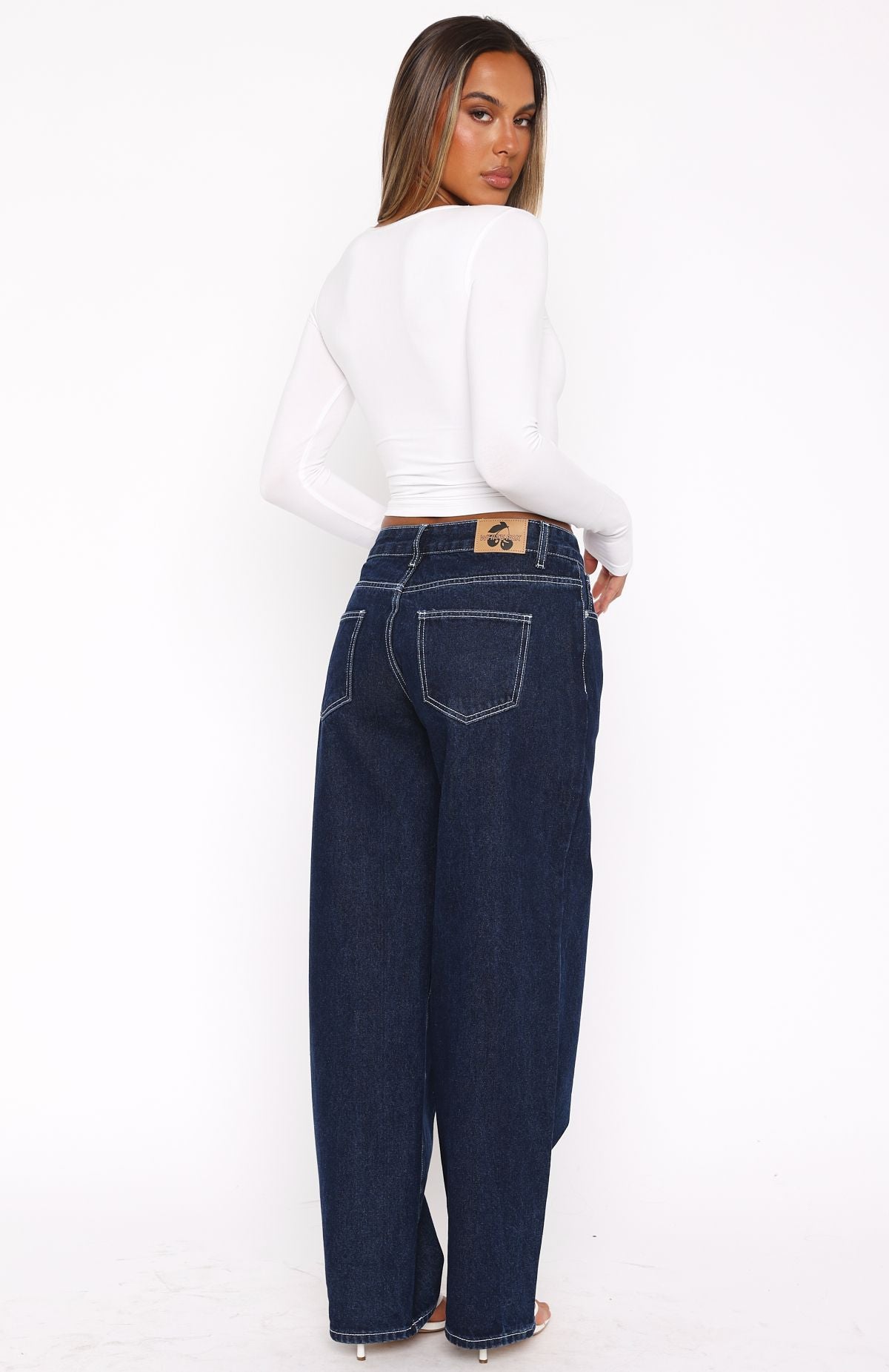 White Fox Bring The Style Low Rise Wide Leg Jeans Dark Indigo