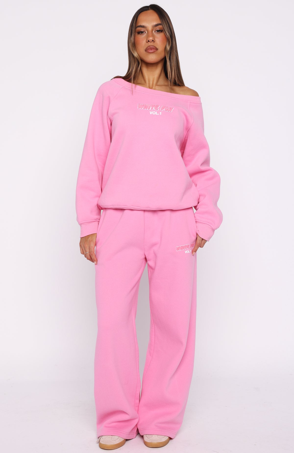 White Fox Vol. 1 Off Shoulder Sweater Bubblegum