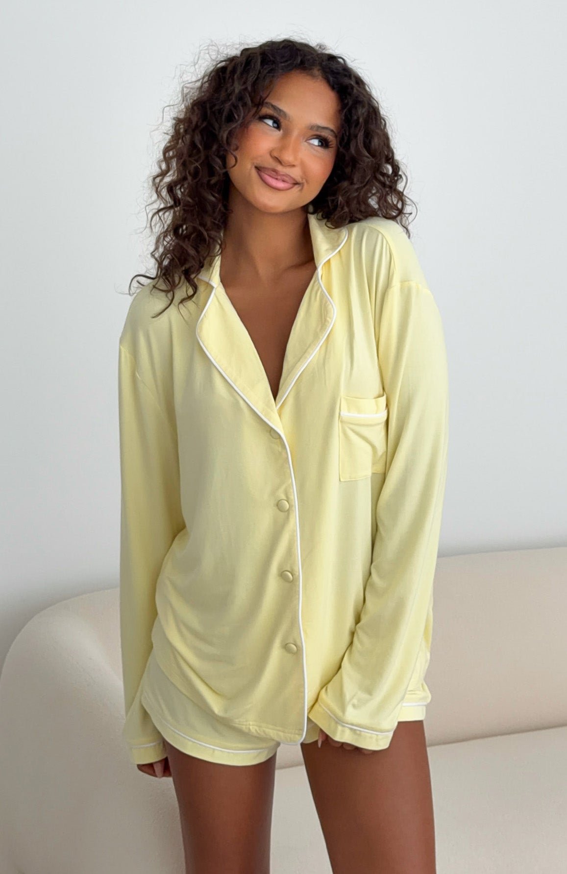 White Fox Airplane Mode Modal Pyjama Top Lemon