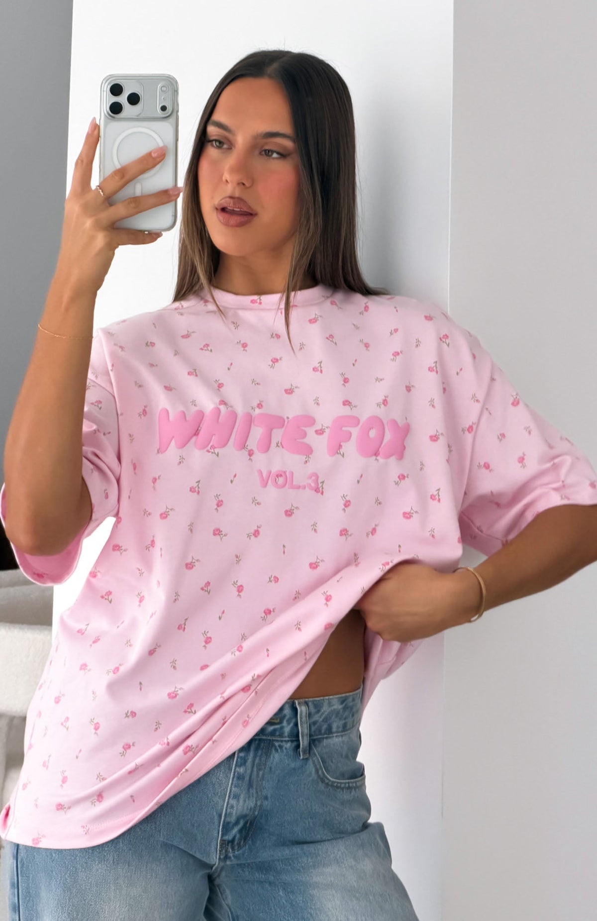 White Fox Offstage Printed Oversized Tee Posy Ditsy