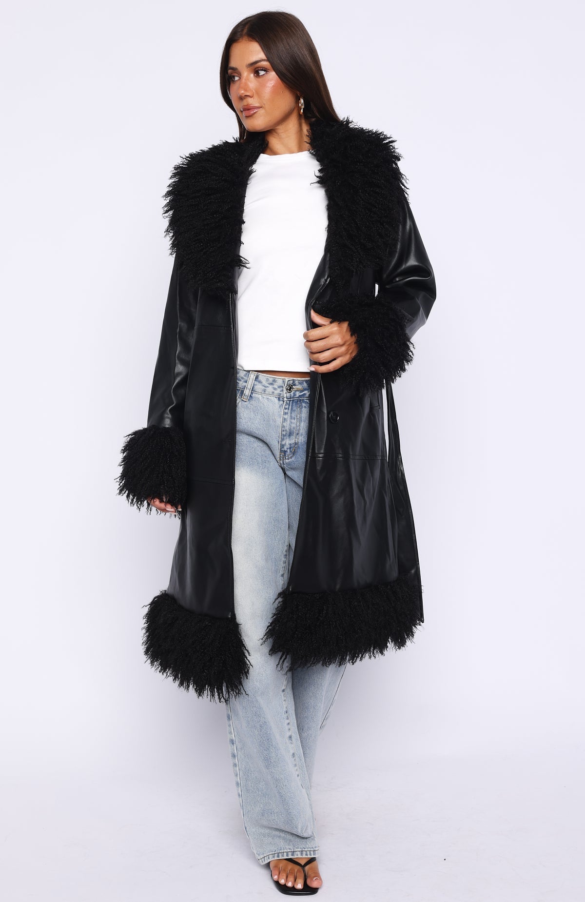 White Fox In My Space PU Jacket Black