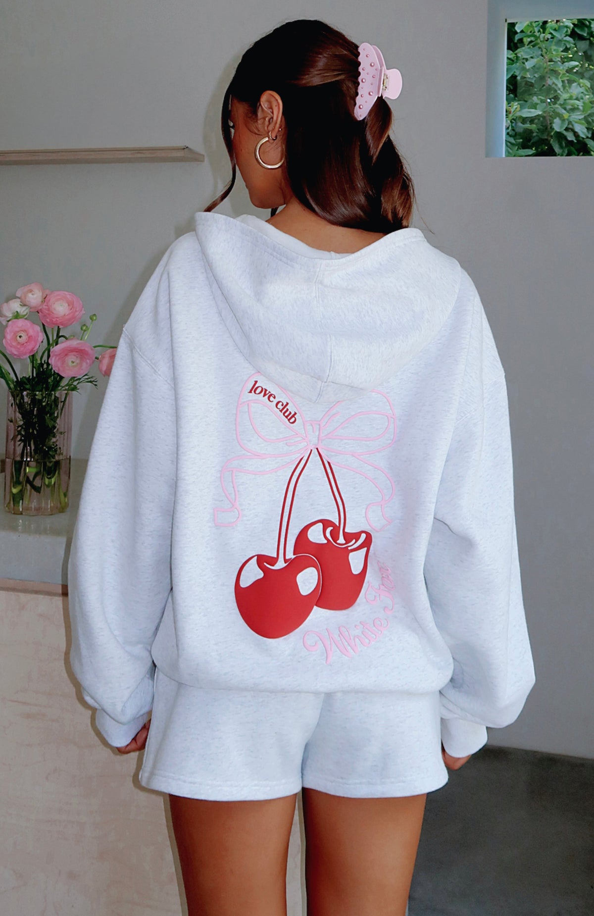 White Fox Fell So Hard Zip Front Hoodie Grey Marle