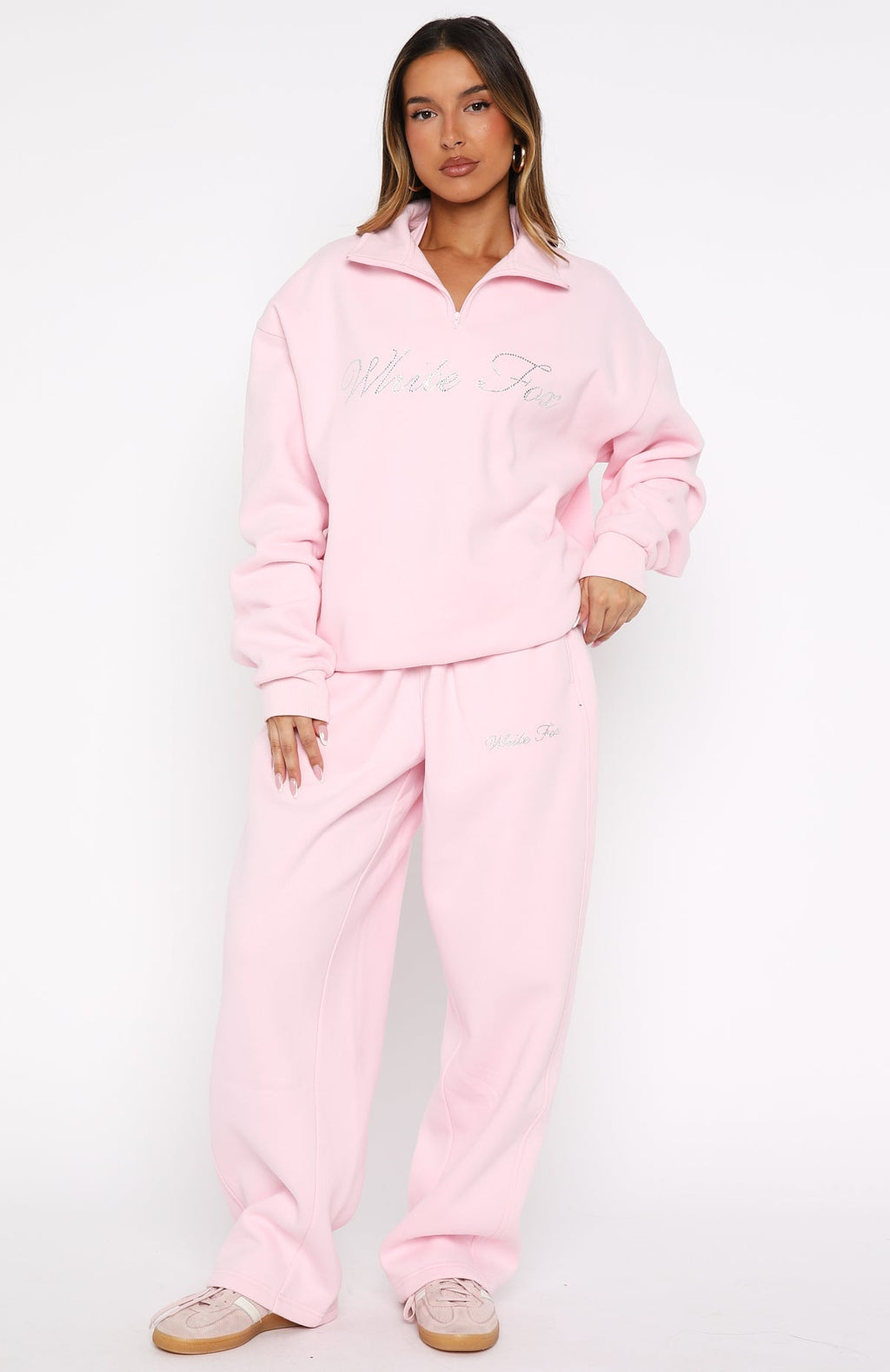 White Fox Make It Or Break It Quarter Zip Sweater Pink