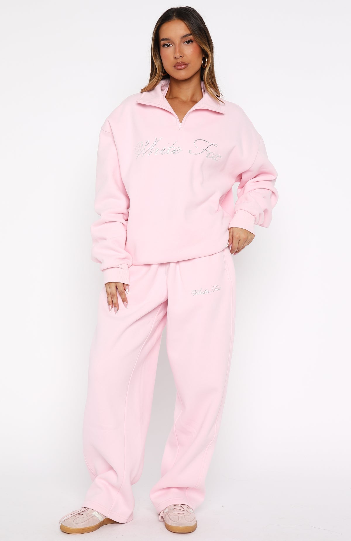 White Fox Make It Or Break It Quarter Zip Sweater Pink