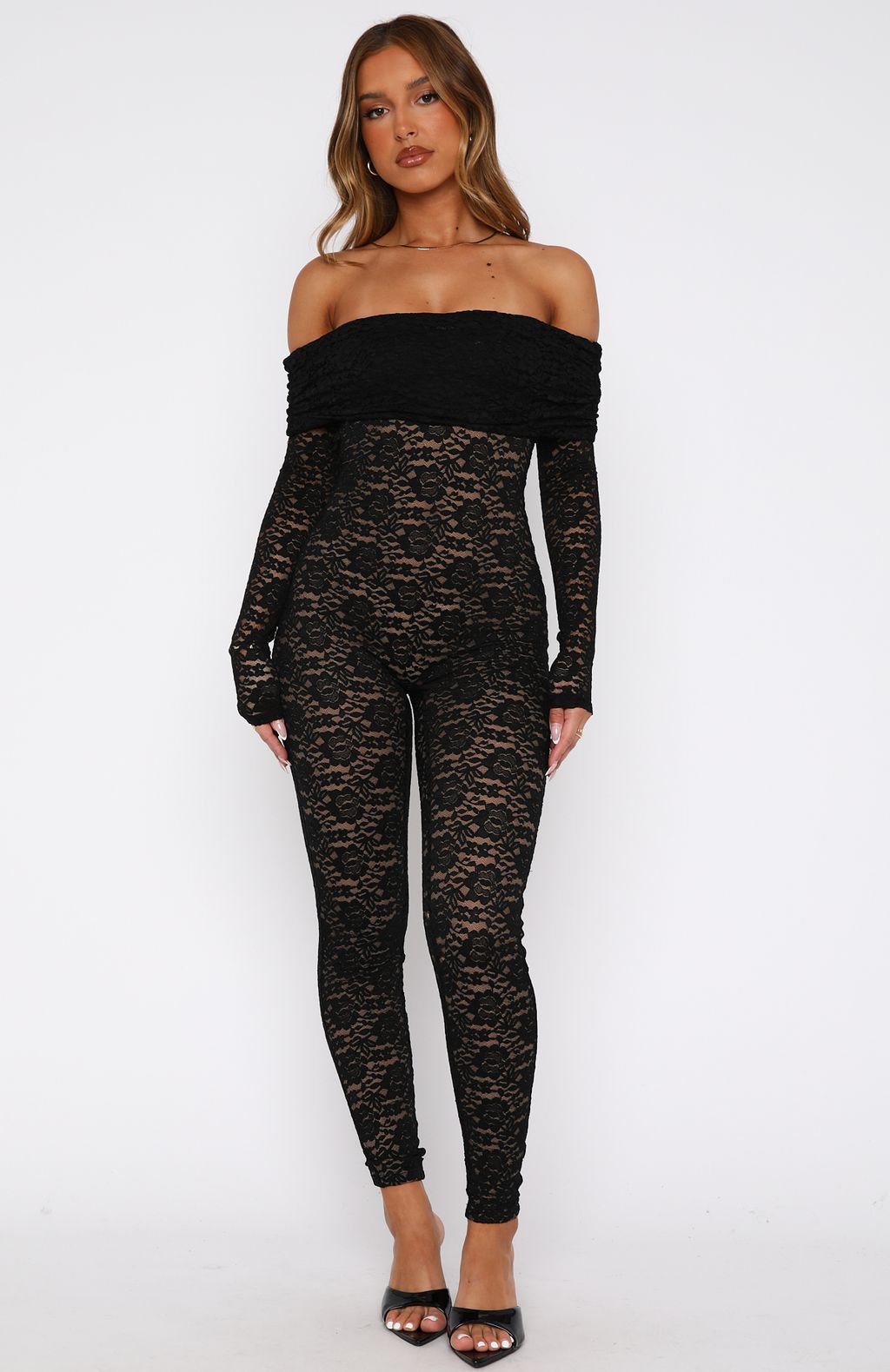 White Fox Evening Soiree Long Sleeve Jumpsuit Black