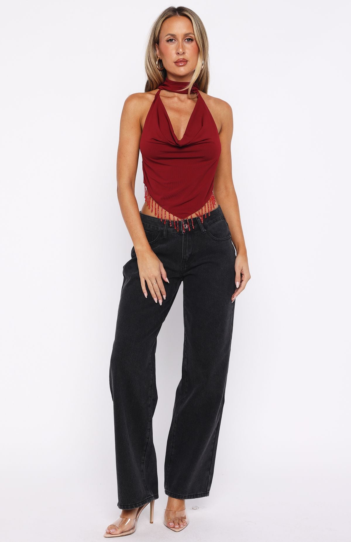White Fox Eyes For You Halter Top Dark Red