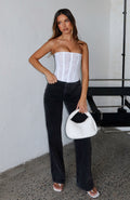 White Fox Jasmine Mid Rise Straight Leg Jeans Black Acid
