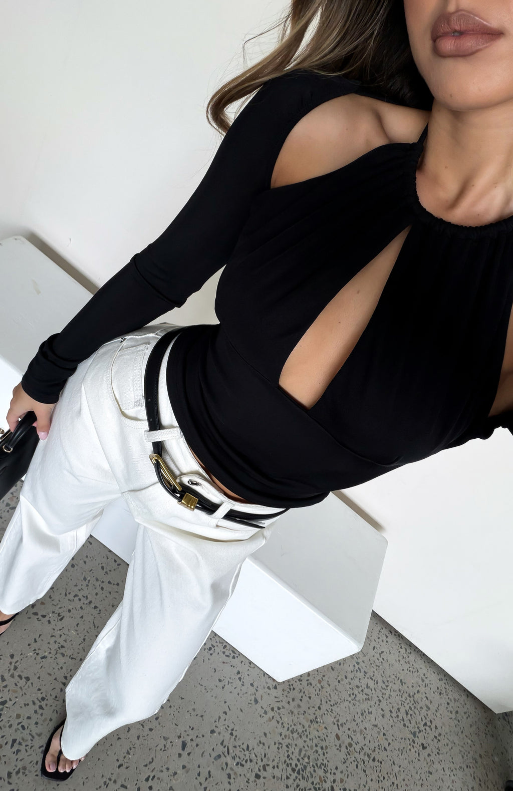 White Fox Speak Easy Long Sleeve Top Black