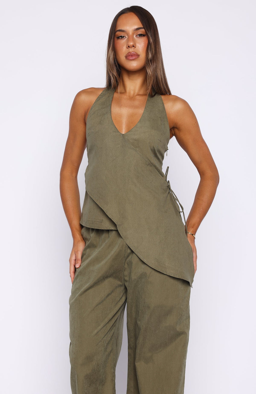 White Fox Mystic Mist Halter Top Olive