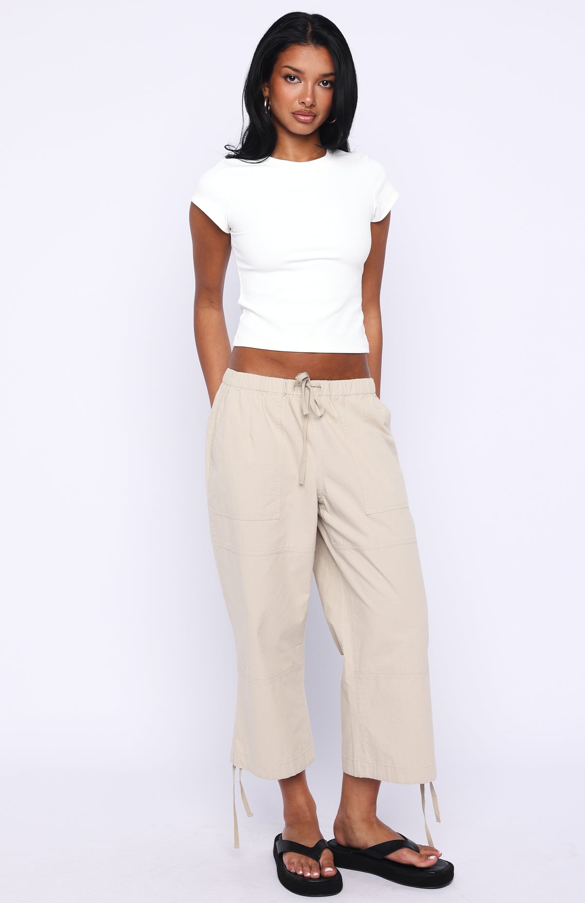 White Fox Date Me Capri Cargo Pants Stone