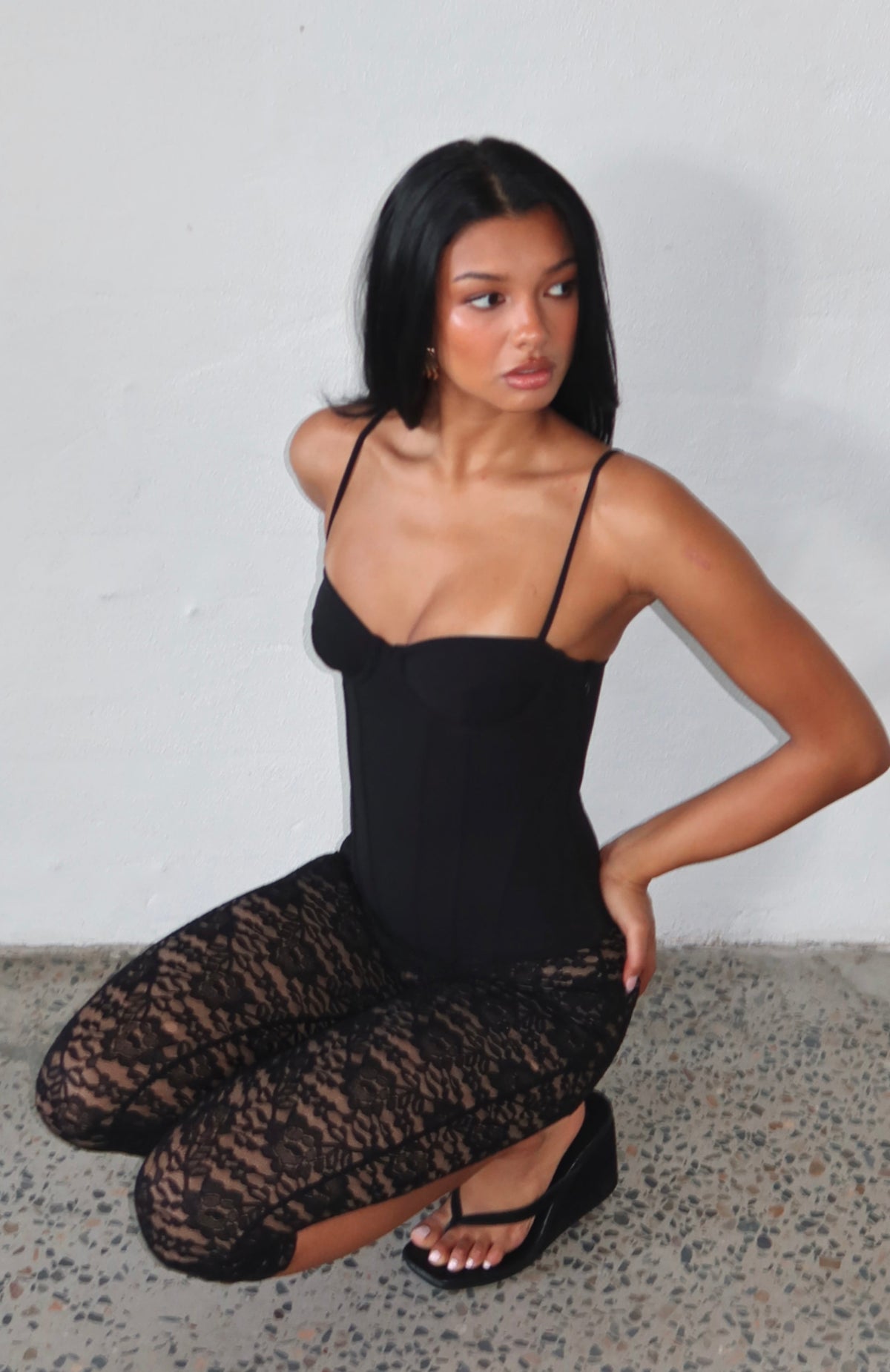 White Fox Vibe With Me Lace Capri Pants Black