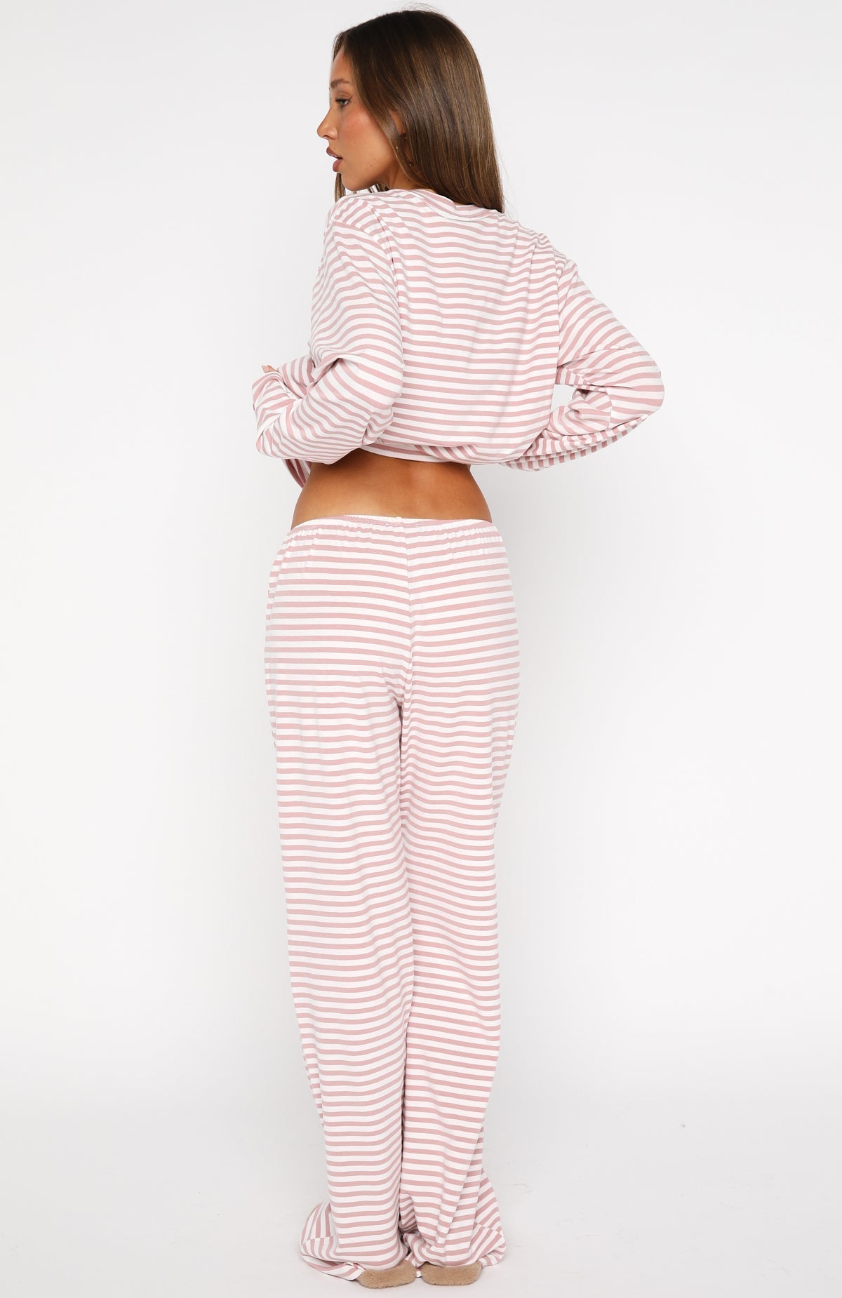 White Fox Slow Life Pyjama Pants Pink/White Stripe