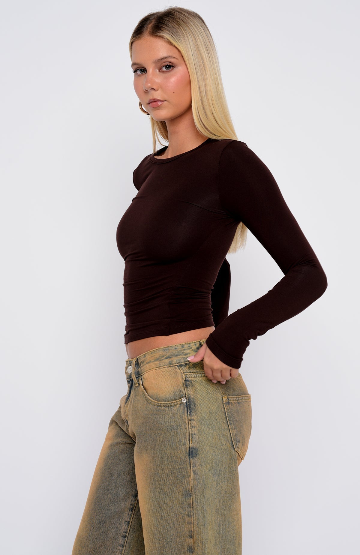 White Fox Game Over Long Sleeve Top Dark Chocolate