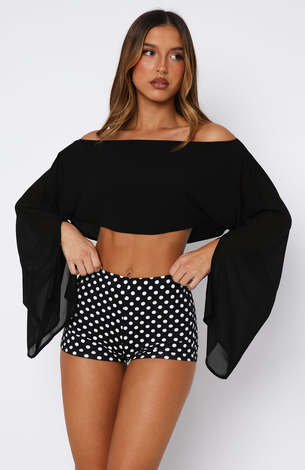 White Fox Desert Drifts Long Sleeve Top Black