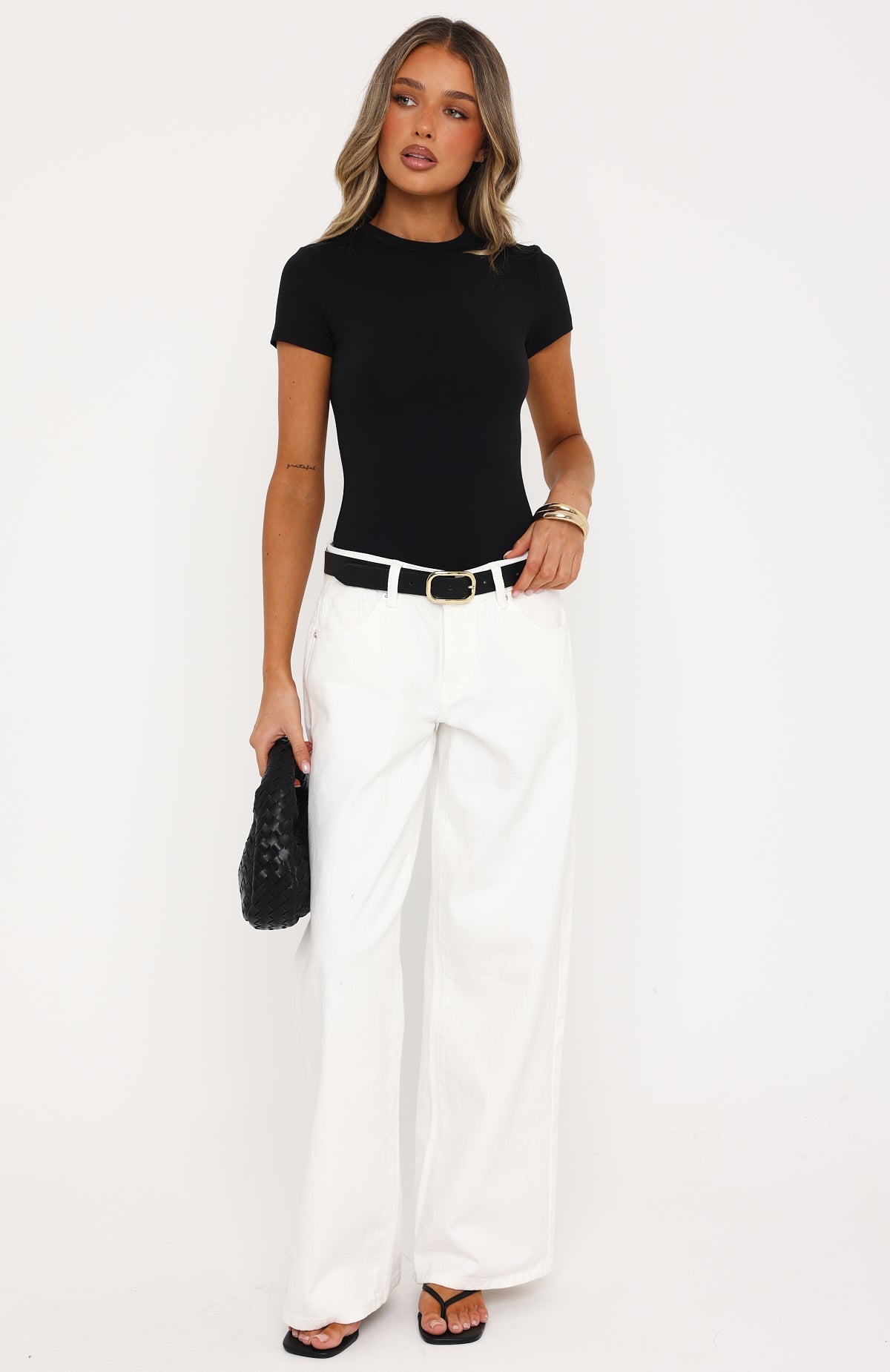 White Fox Experience It All Short Sleeve Bodysuit Black
