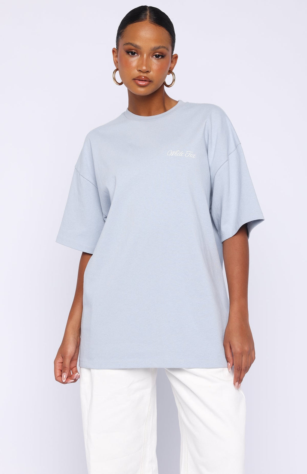 White Fox At Second Glance Oversized Tee Light Blue