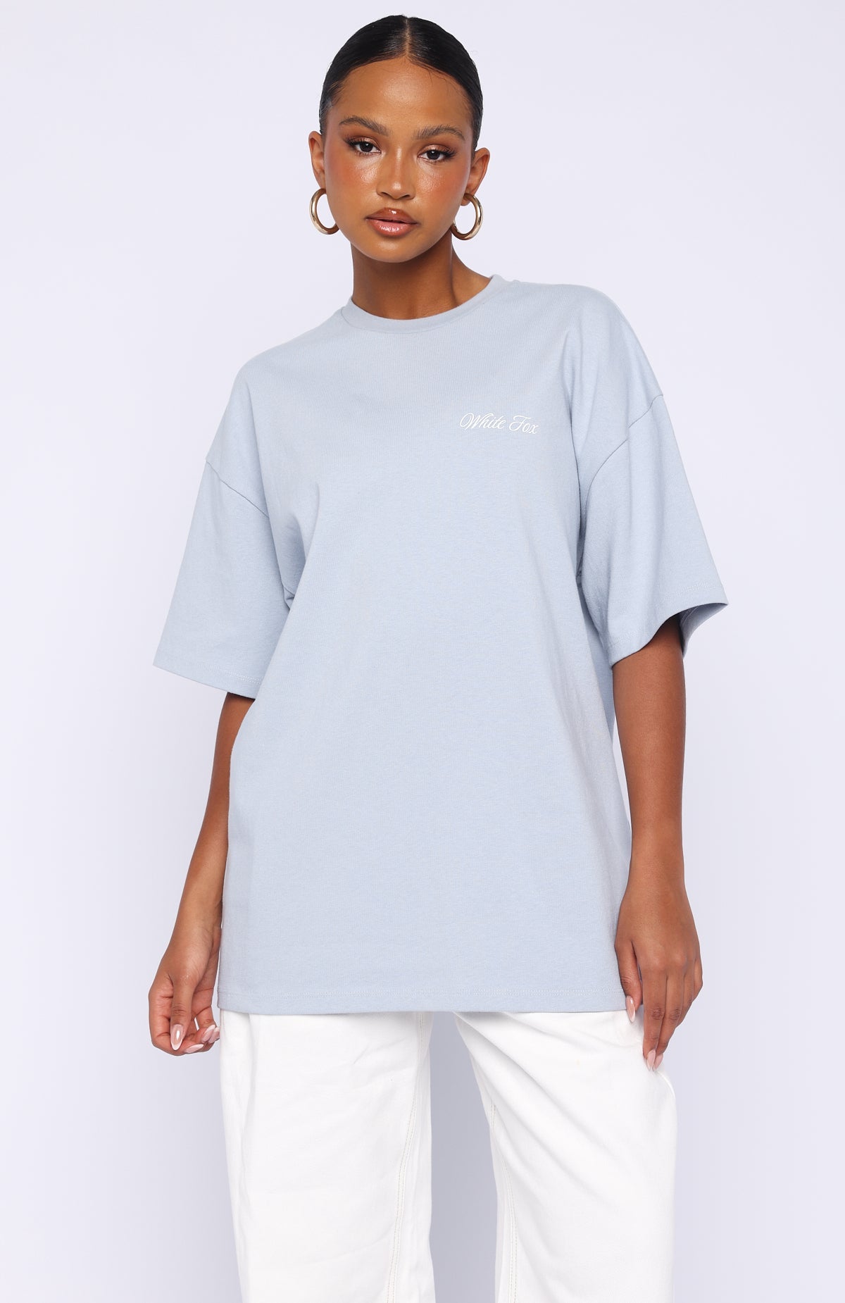 White Fox At Second Glance Oversized Tee Light Blue