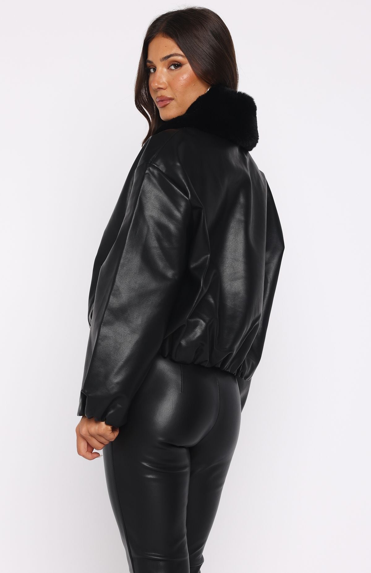 White Fox No Competition PU Bomber Jacket Black