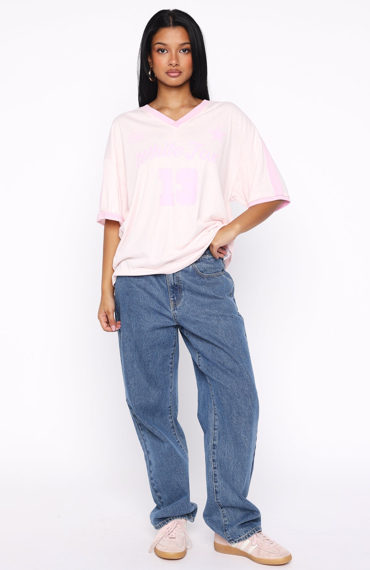 White Fox Life Goals Oversized Sports Tee Pink