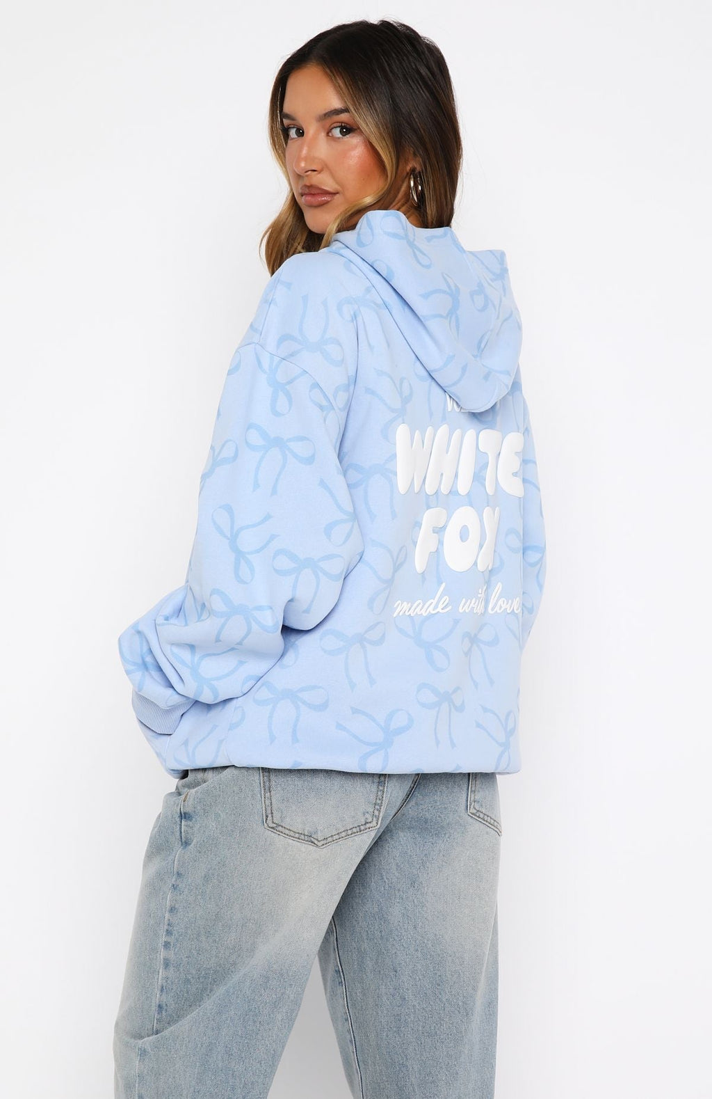 White Fox Vol. 1 Oversized Printed Hoodie Blue Bow
