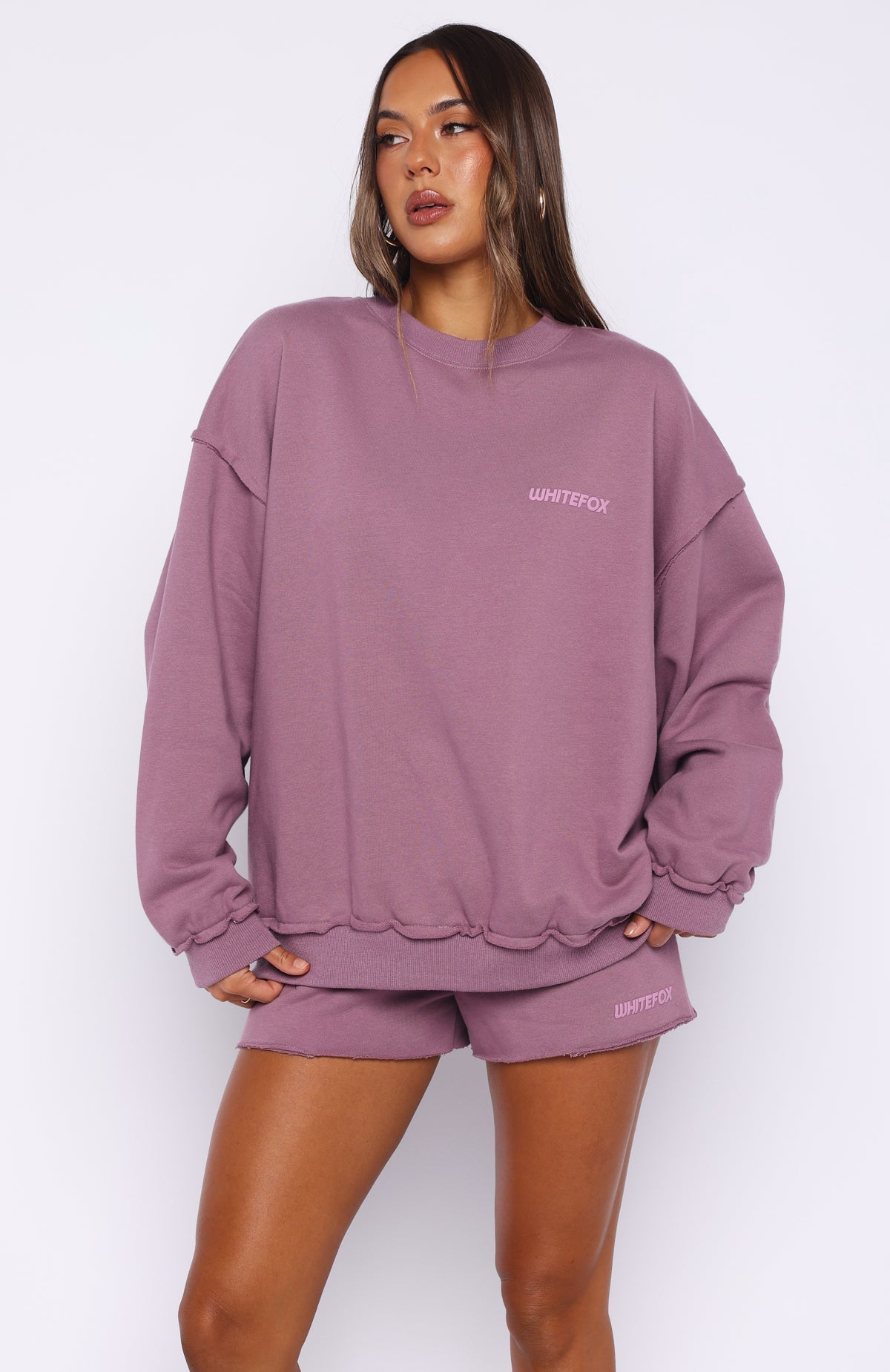 White Fox On My Own Terms Oversized Drop Shoulder Sweater Dusty Plum