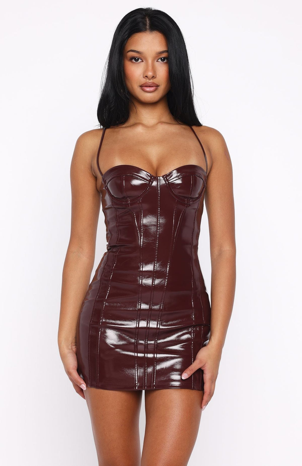 White Fox Front Row Freedom PU Mini Dress Dark Cherry