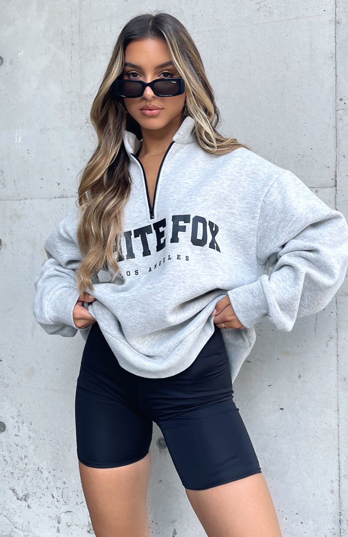 White Fox High Standard Zip Front Sweater Grey Marle