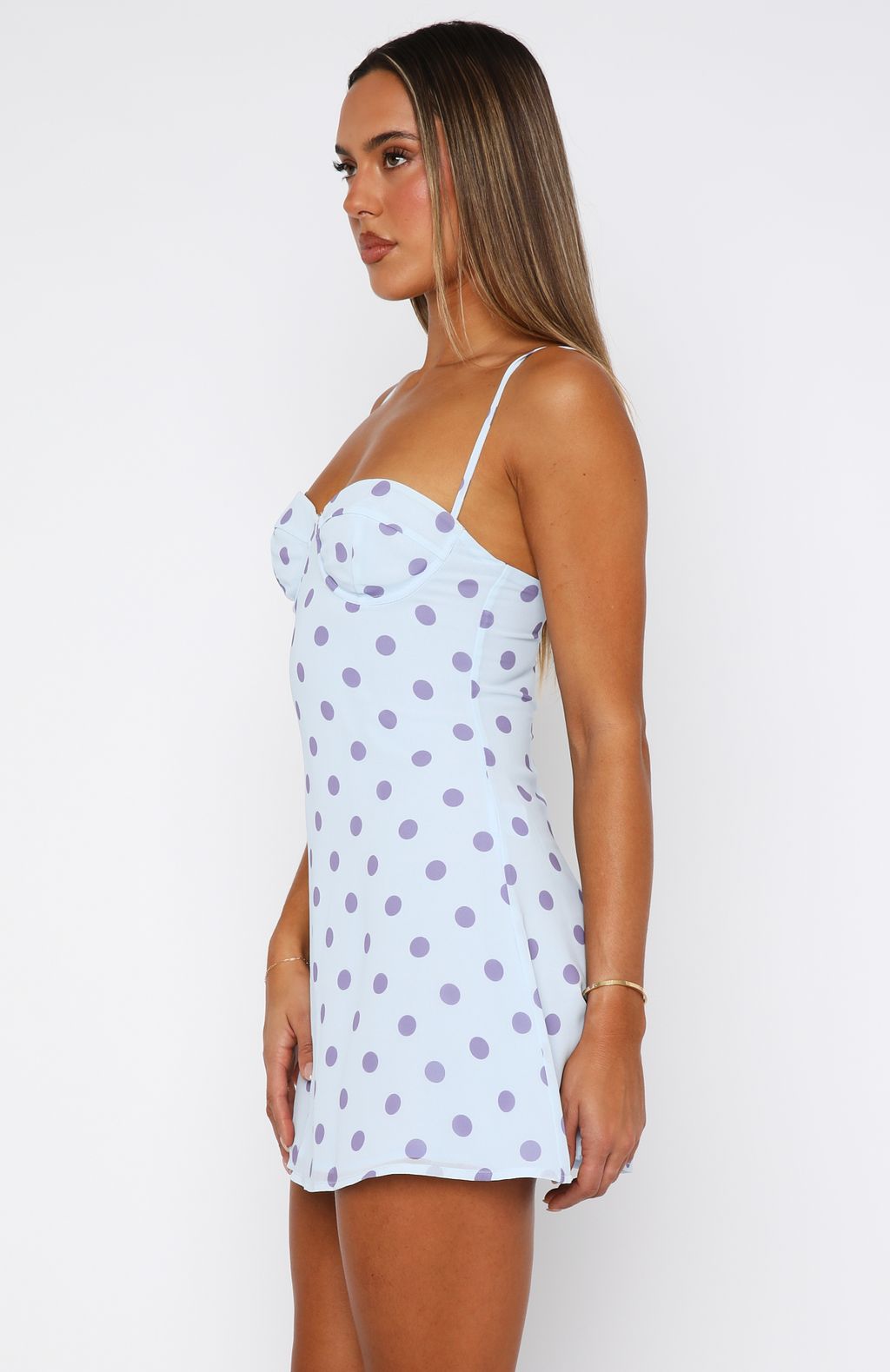 White Fox In The Back Of My Mind Mini Dress Baby Blue Polka Dot