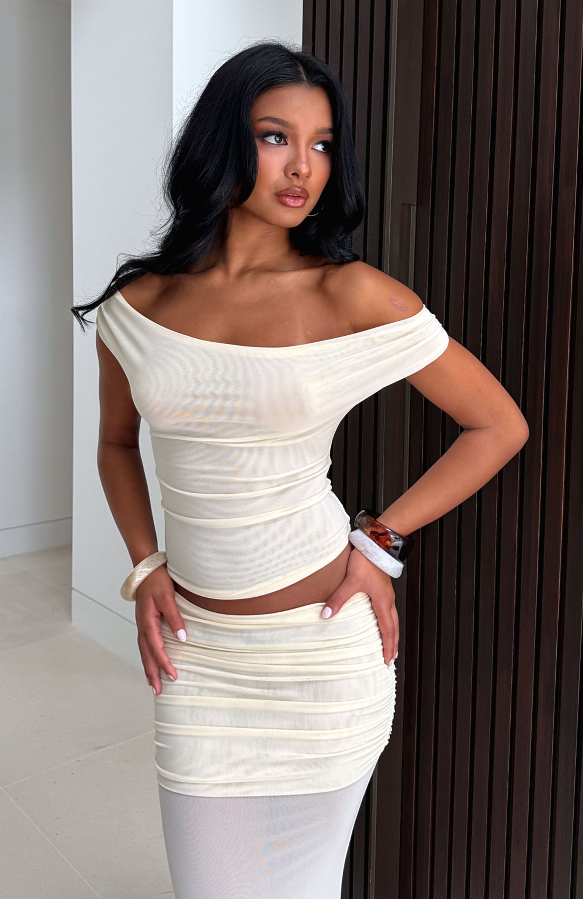 White Fox Need Your Heart Off Shoulder Top Cream