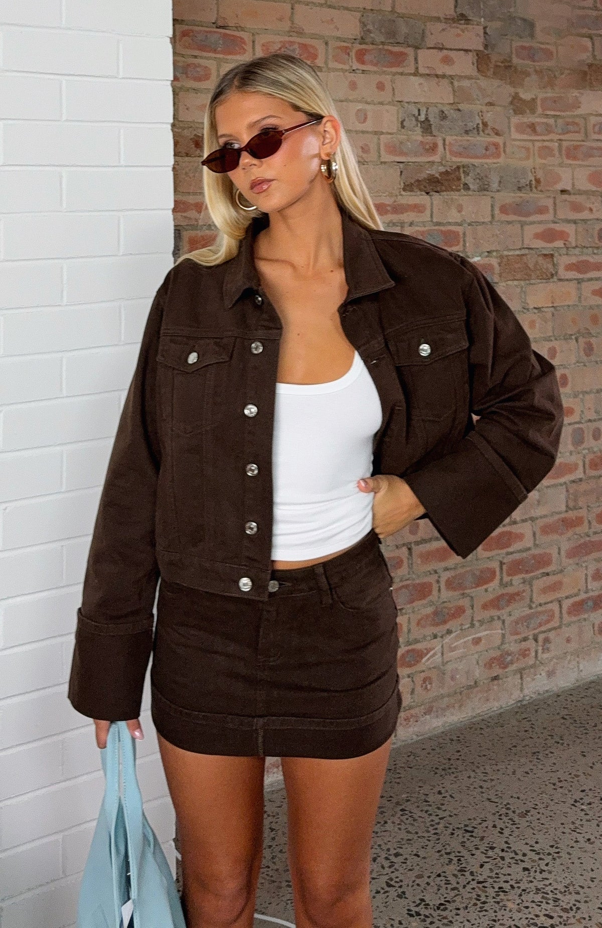 White Fox Charlotte Denim Jacket Chocolate Wash