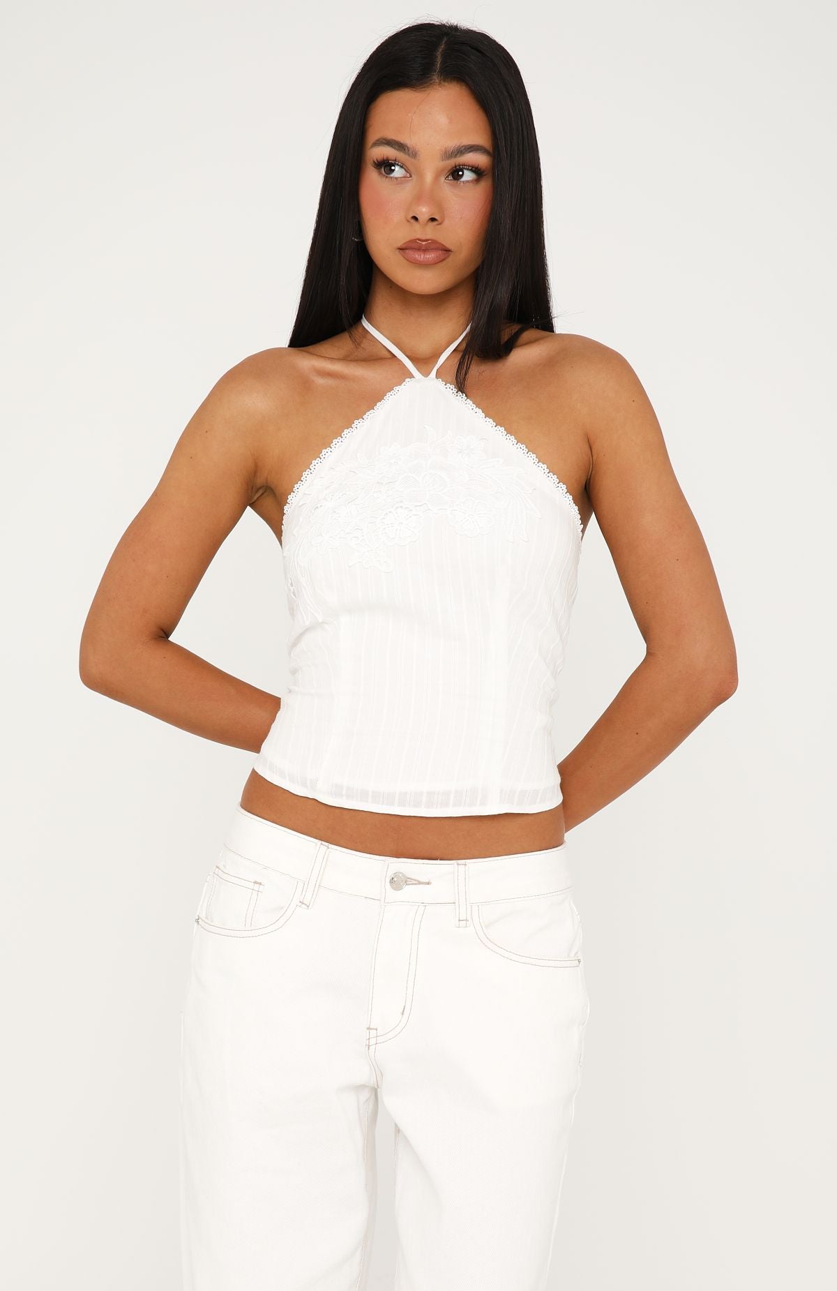 White Fox Clocked Off Halter Top White