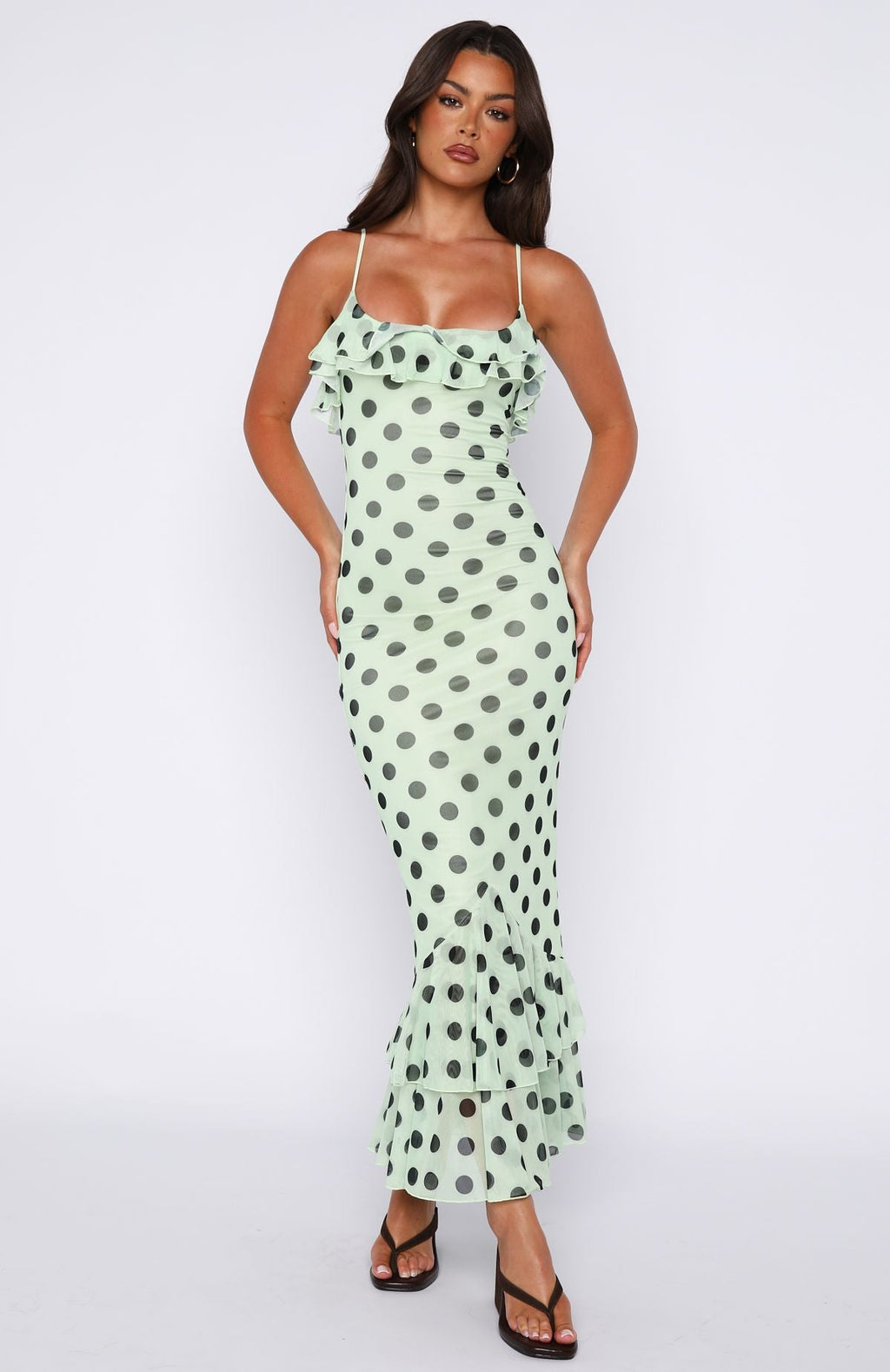 White Fox Amped Up Midi Dress Melon/Black Polka Dot