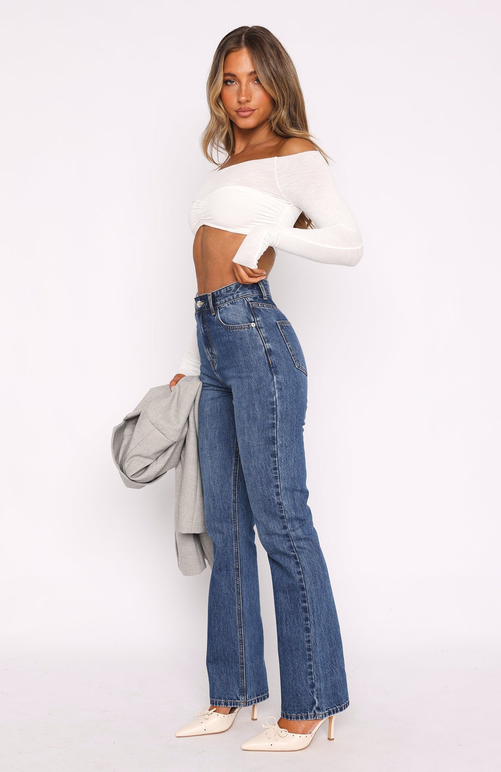 White Fox Millie High Rise Bootleg Jeans Dark Blue