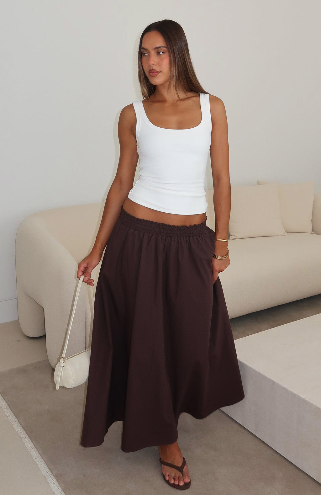 White Fox Lost In Your Love Maxi Skirt Chocolate