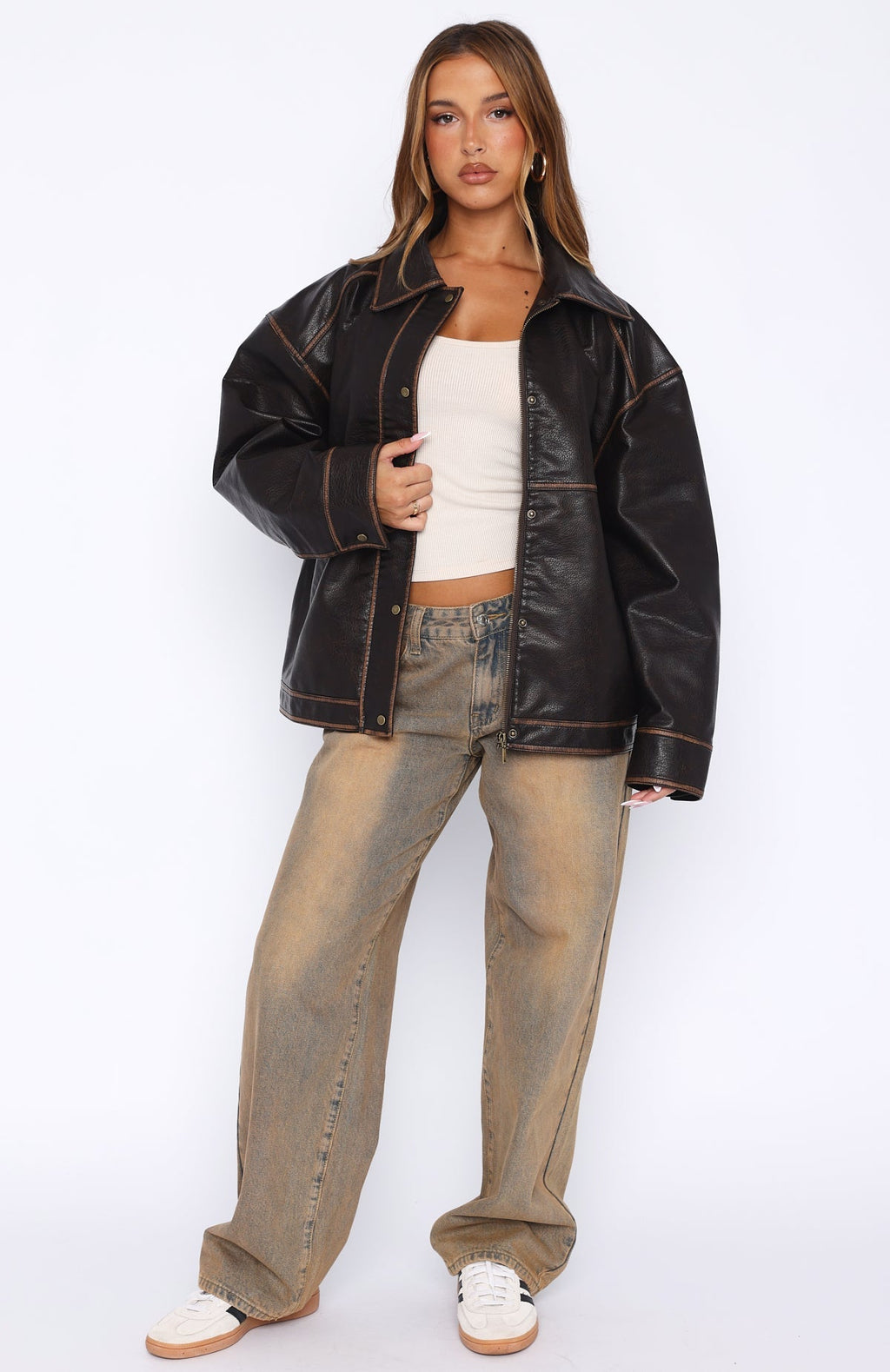 White Fox A London Girl PU Jacket Washed Chocolate