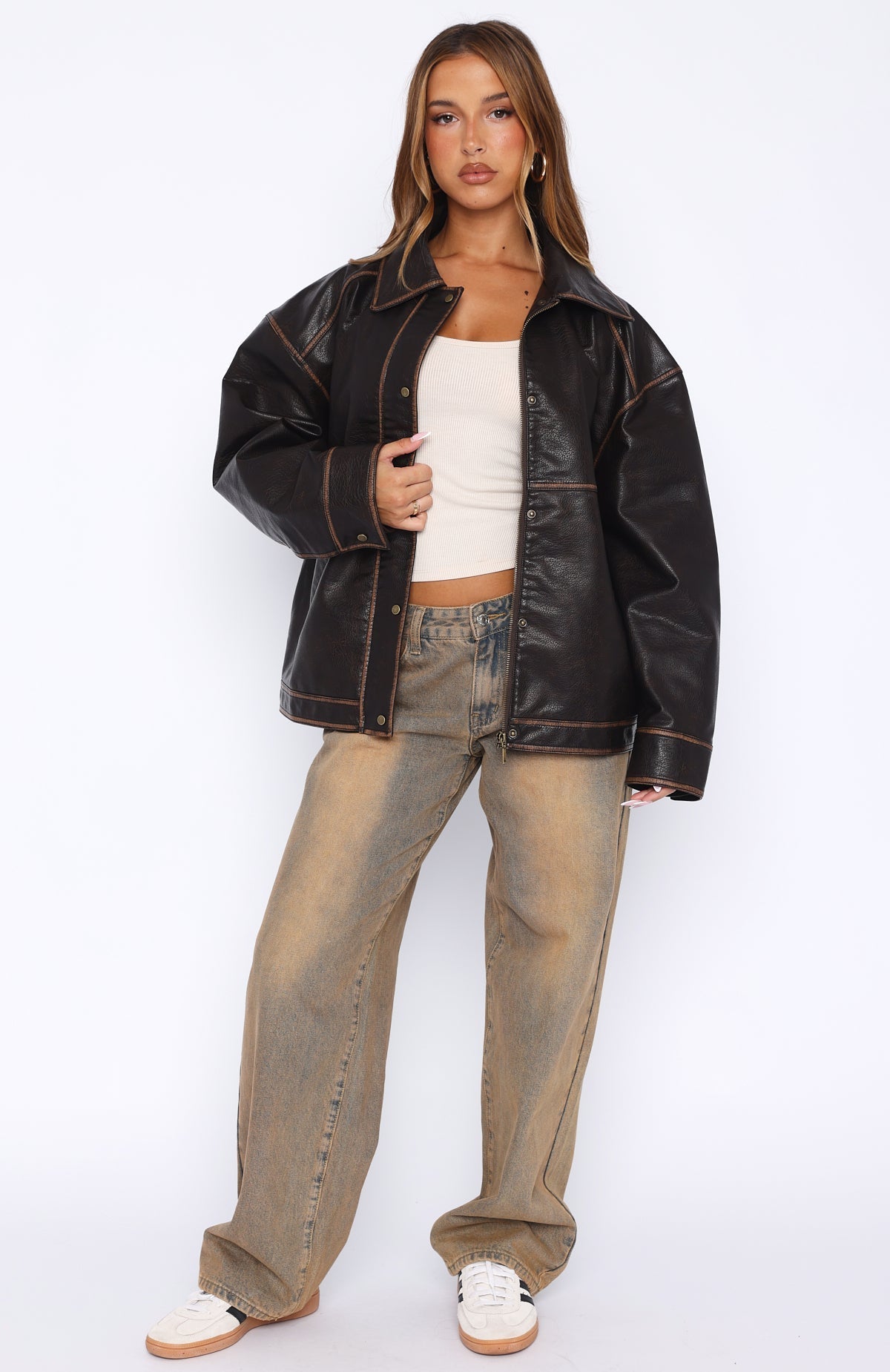 White Fox A London Girl PU Jacket Washed Chocolate